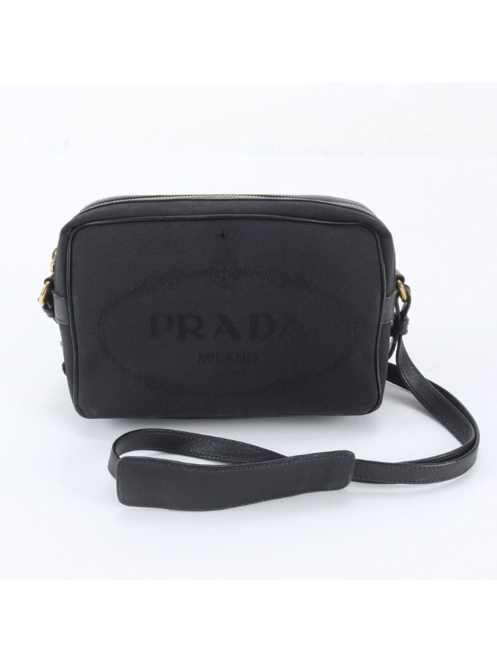 Prada Leather Canvas Shoulder Bag Crossbody Black